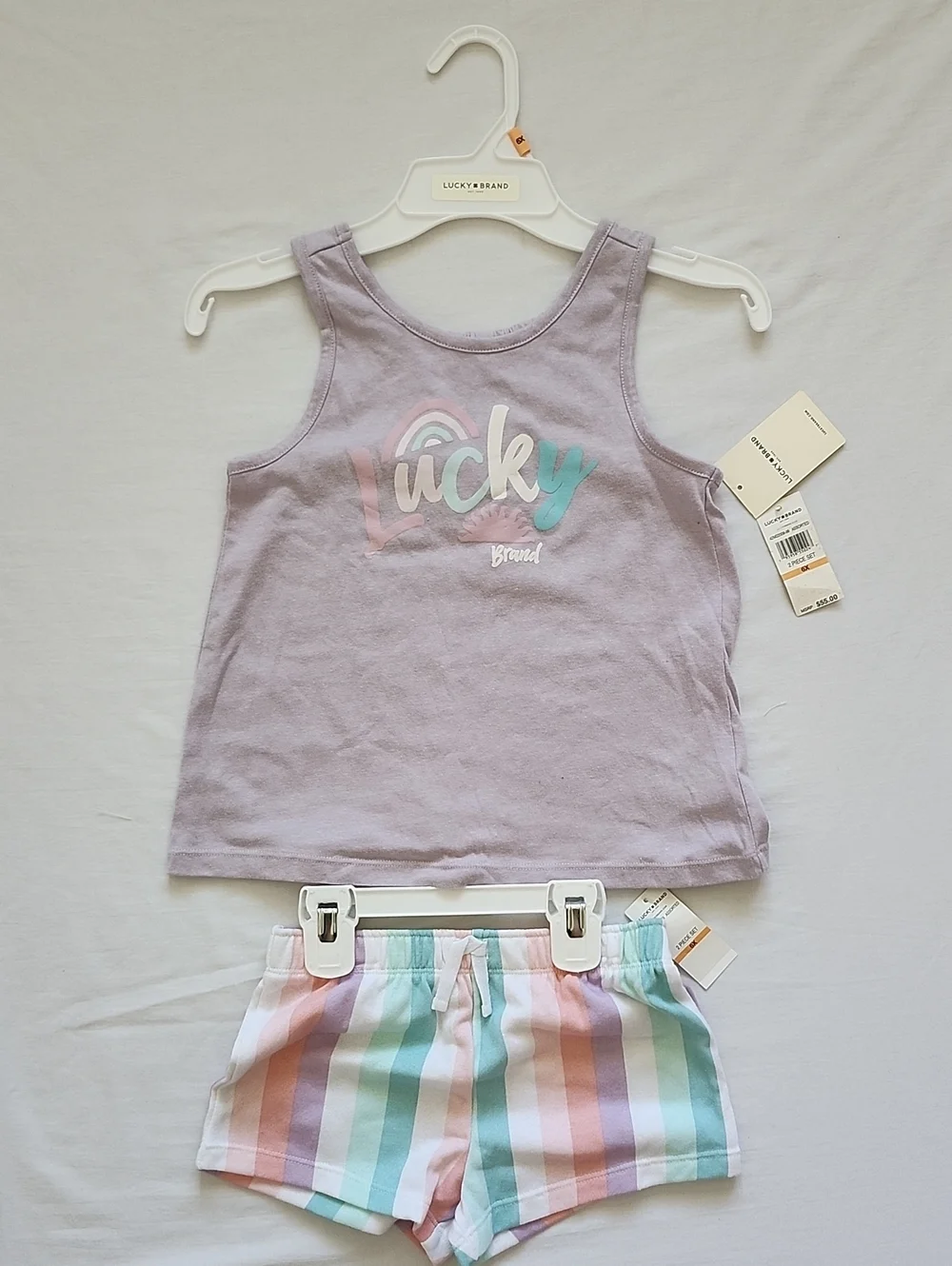 NWT Lucky Brand Kids Girl Tank Top & Pastel Stripe Shorts Set Size 5